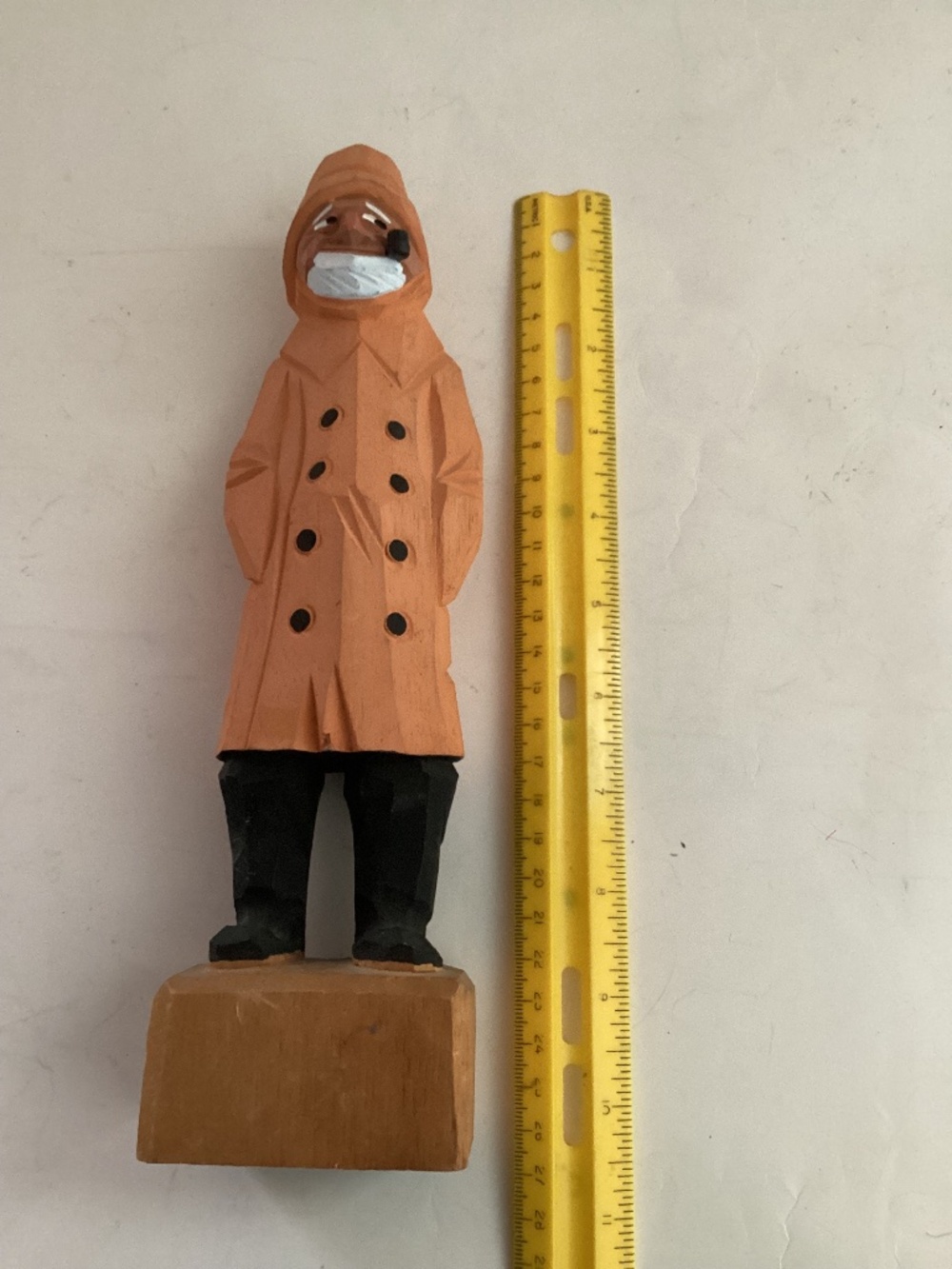 Nautical Carved Wooden Figure in Traditional Yellow Raingear 10 in tall